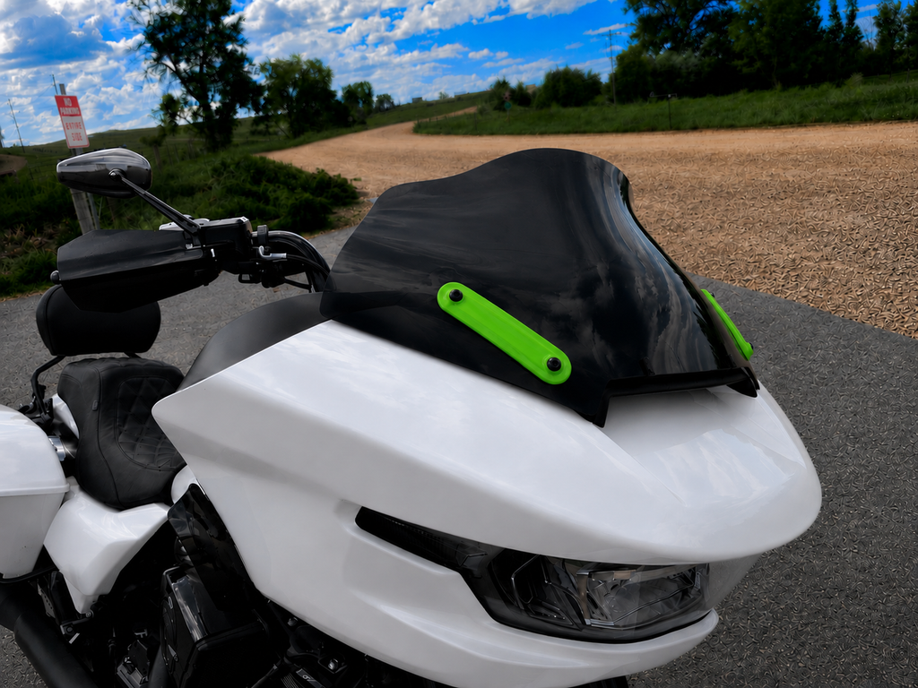 Neon Green Windshield Accent Brackets for 2024+ Harley-Davidson Road Glide ( fits 10 inch Klock Works Windshield)